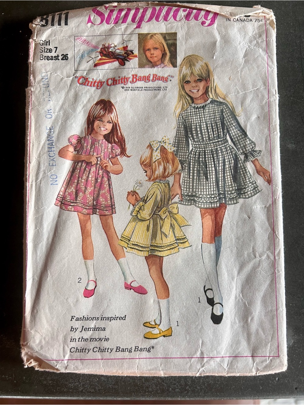 Vintage 1968 Simplicity 8111 Chitty Chitty Bang Bang Dress Pattern Size 7
